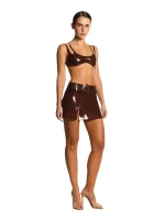Latex High Waist Slit Belted Skirt