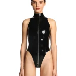 Latex Sheer Spliced Back Zip Curve Mini Dress
