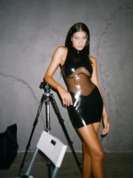 Latex Sheer Spliced Back Zip Curve Mini Dress