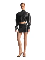 Latex Low Waist Slant Zipper Mini Skirt