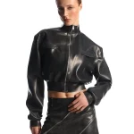 Latex Architectural High Neck Front Zip Crop Top