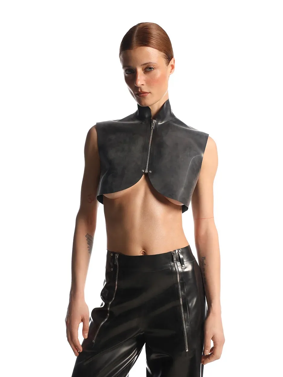 Latex Architectural High Neck Front Zip Crop Top Latex Architectural High Neck Front Zip Crop Top