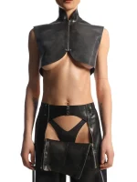 Latex Architectural High Neck Front Zip Crop Top