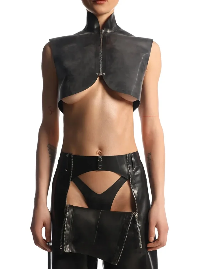 Latex Architectural High Neck Front Zip Crop Top