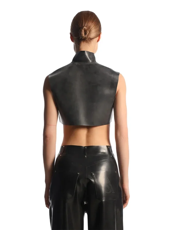 Latex Architectural High Neck Front Zip Crop Top