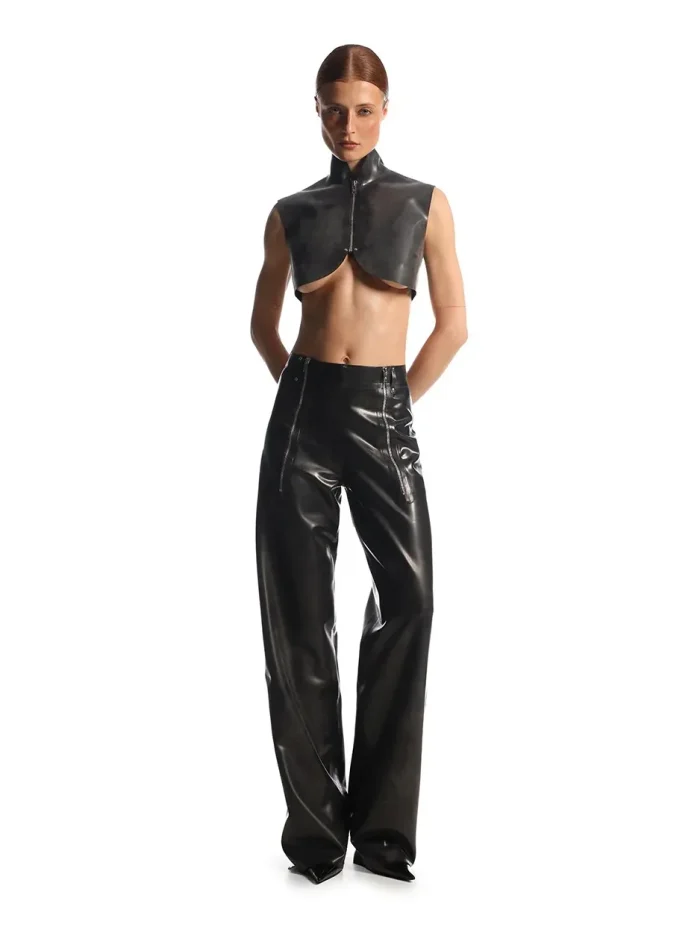 Latex Architectural High Neck Front Zip Crop Top