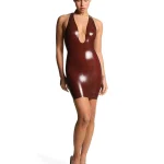 Latex All-Over Zipper V Neck Thong Bodysuit