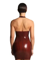 Latex Halter Deep V Mini Dress