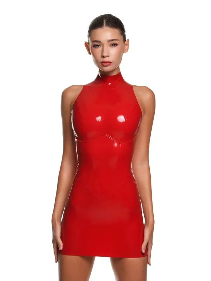 Latex Hourglass Curvy Back Zip Mini Dress