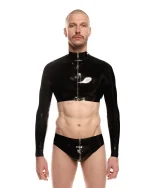 Latex Zipper Long Sleeve Crop Top