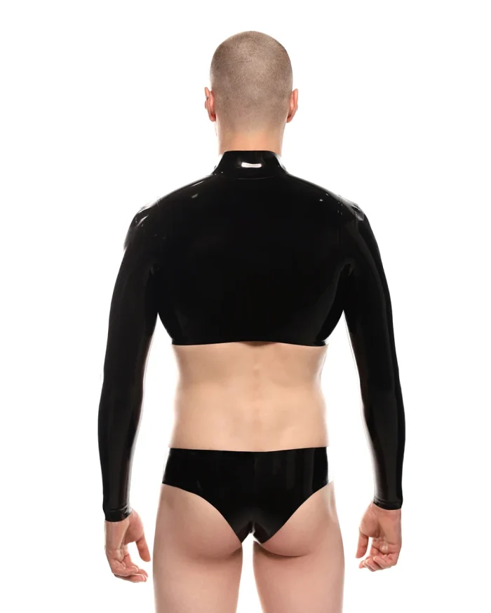 Latex Zipper Long Sleeve Crop Top