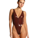 Latex Lapel Wrap Long Coat