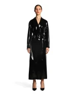 Latex Lapel Wrap Long Coat