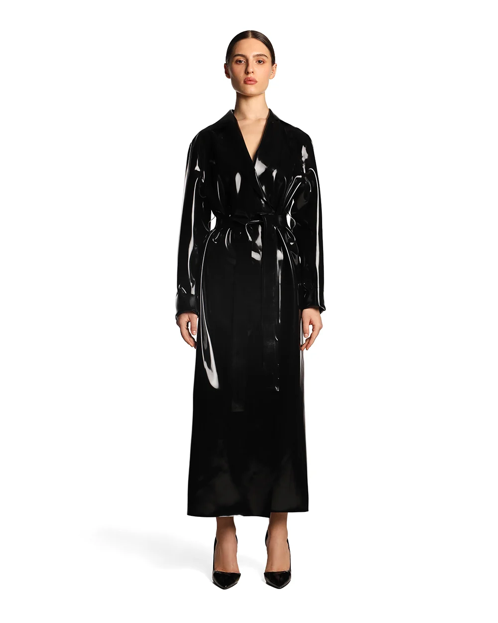 Latex Lapel Wrap Long Coat Latex Lapel Wrap Long Coat