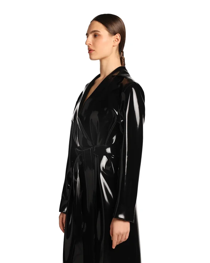Latex Lapel Wrap Long Coat