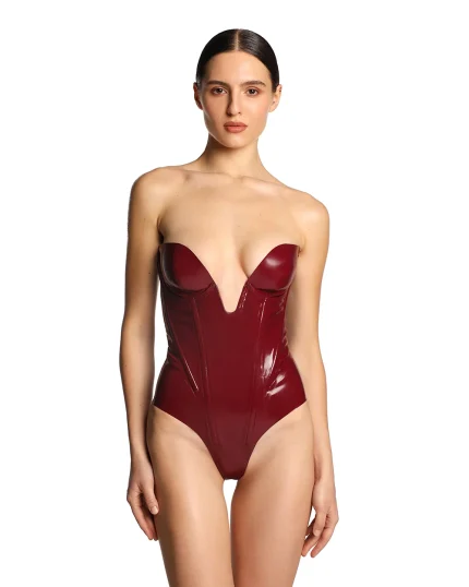Latex Strapless Deep V Bodysuit