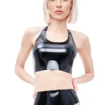 Latex Shiny tight mini dress with 2-way zipper