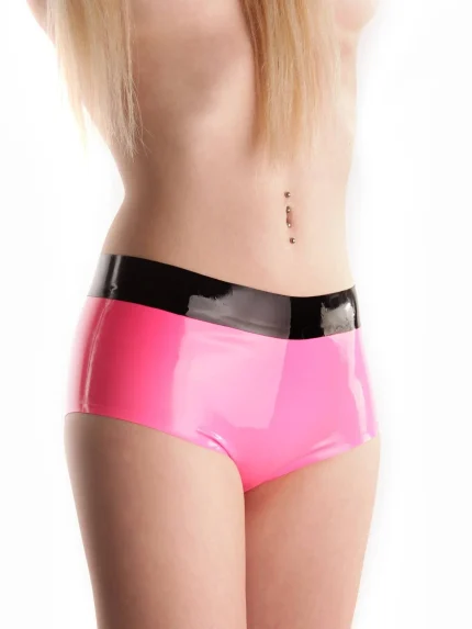 Latex Hot Pants With Contrast Black Waistband