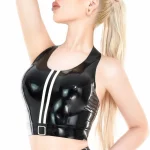 Latex High‑Waist Shorts With Side Stripes & Square Buckle